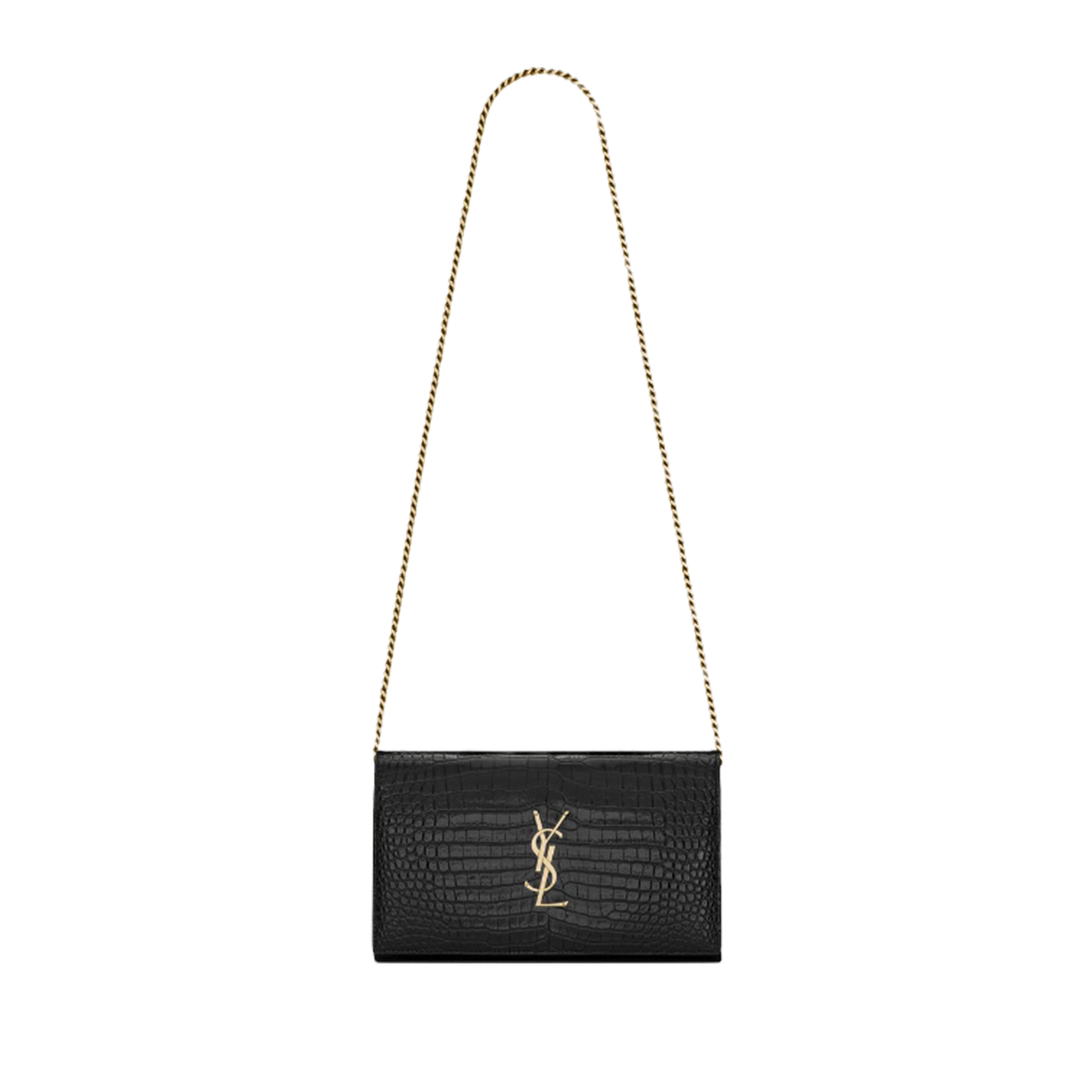 YSL CASSANDRE CHAIN WALLET IN CROCODILE-EMBOSSED SHINY LEATHER 747464DND1J1000 (22.5*14*4cm)